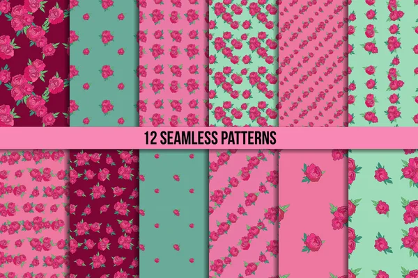 Conjunto de patrón sin costuras con peonías rosadas — Archivo Imágenes Vectoriales