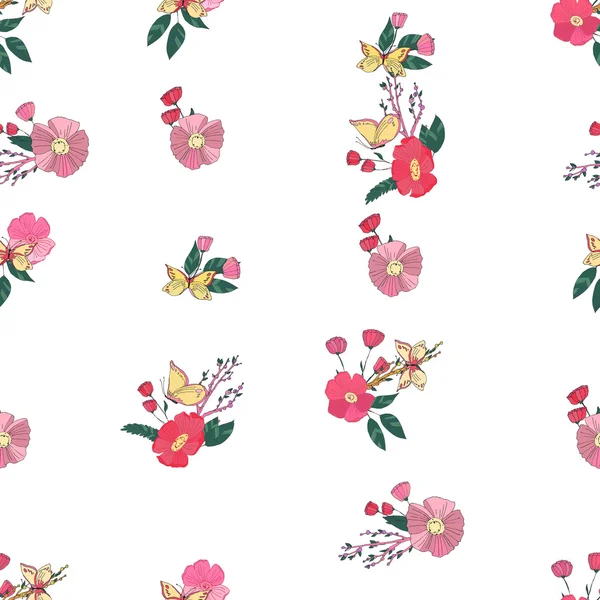 Floral sem costura Vintage Wildflowers Pattern —  Vetores de Stock