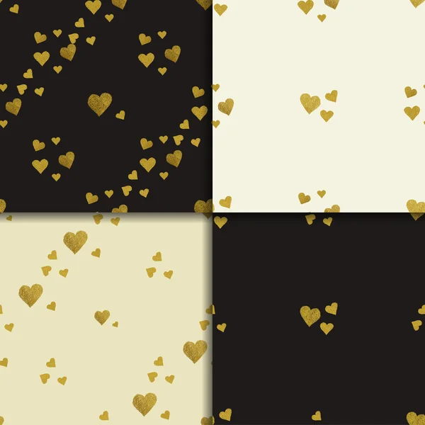 Goldene Herzen nahtlose Muster gesetzt — Stockvektor
