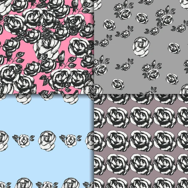 Motifs vintage rose noir et blanc — Image vectorielle