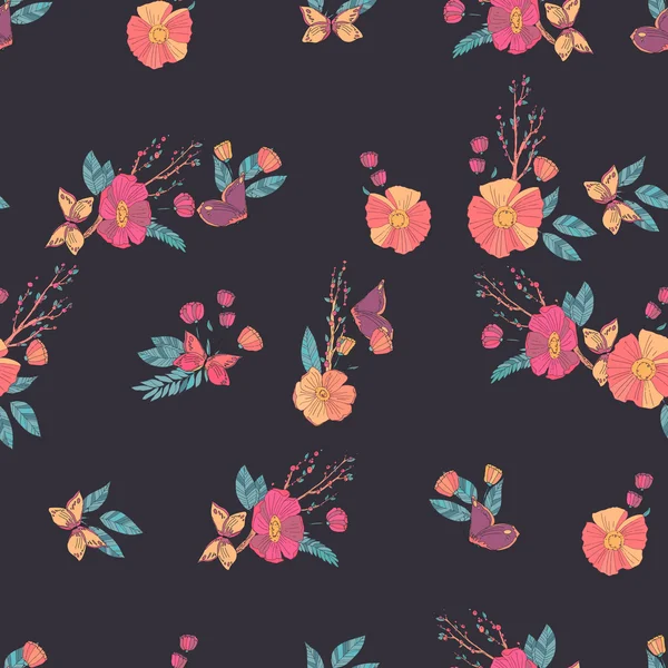 Floral Seamless Vintage Wildflowers Pattern — Stock Vector