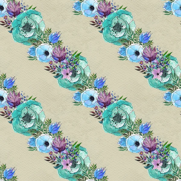 Nahtloses Aquarell-Blumenmuster — Stockfoto