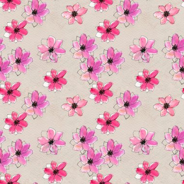 Dikişsiz suluboya çiçek desenli