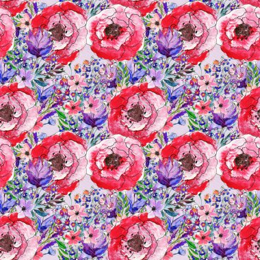 Dikişsiz suluboya çiçek desenli