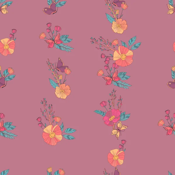 Цветочный бесшовный винтажный образец полевых цветов — стоковый вектор