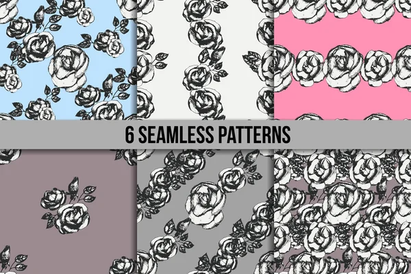 Vintage black and white rose patterns — Stock Vector