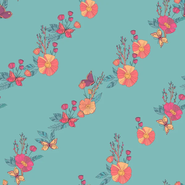 Floral sem costura Vintage Wildflowers Pattern — Vetor de Stock