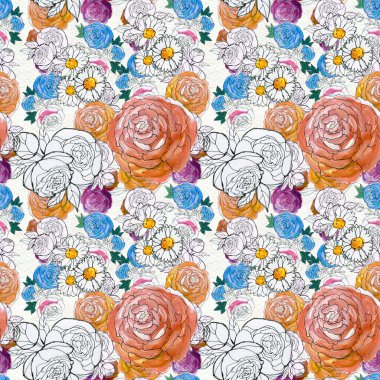 Dikişsiz suluboya çiçek desenli