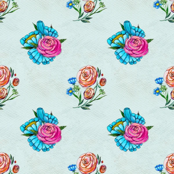 Seamless pattern with blue and pink flowers — Stock Photo, Image