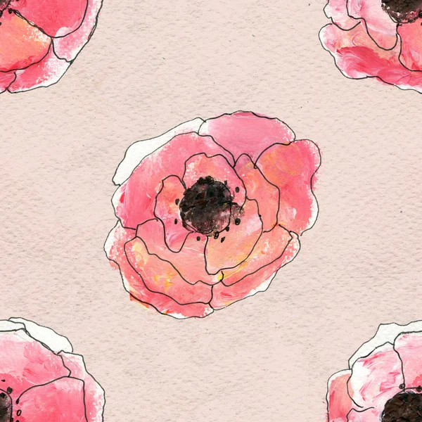 赤ケシの花とシームレスなパターン — ストック写真