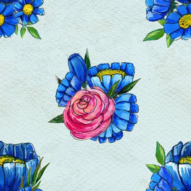 mavi ve pembe çiçekler ile Seamless Modeli
