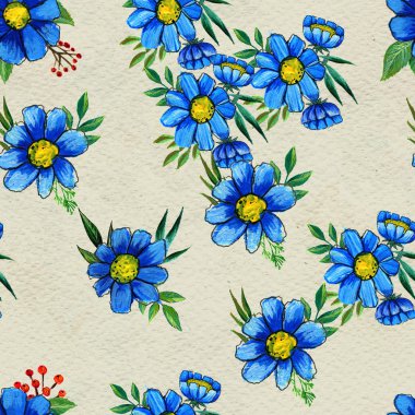 Mavi çiçekli kusursuz desen
