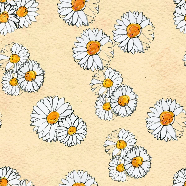 Απρόσκοπτη λουλουδάτο μοτίβο με λουλούδια Μαργαρίτα — Φωτογραφία Αρχείου