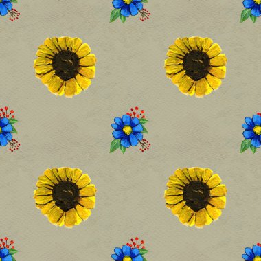 Ayçiçeği ve kır çiçekleri ile Seamless Modeli