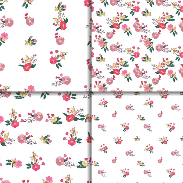 Conjunto de patrones de flores silvestres vintage sin costuras — Archivo Imágenes Vectoriales