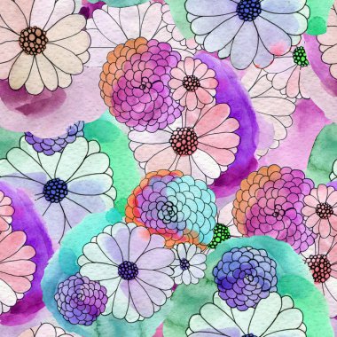 Aster ve papatya çiçekler ile sorunsuz çiçek desenli