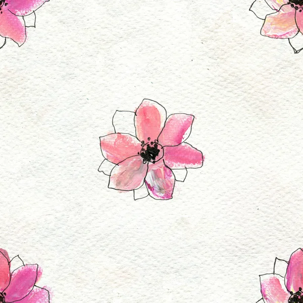 Pembe çiçekli kusursuz desen — Stok fotoğraf
