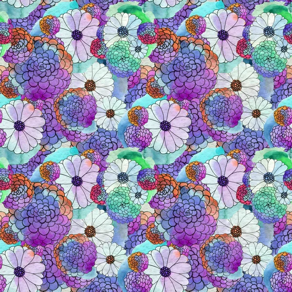 Seamless floral pattern with asters and daisy flowers — Stock Photo, Image