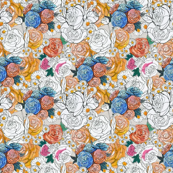 Seamless pattern with colorful flowers — Stock Photo, Image