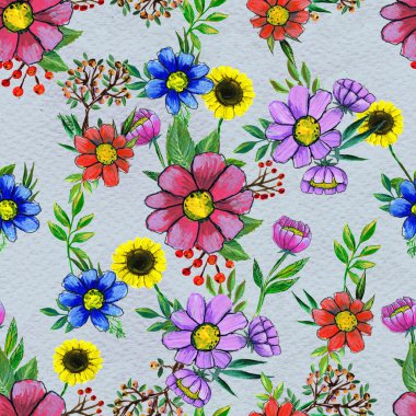 Renkli çiçeklerle kusursuz desen