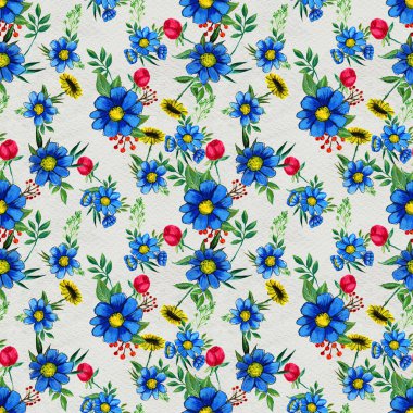 Mavi çiçekli kusursuz desen