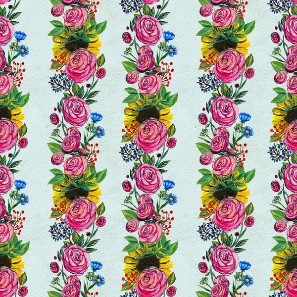 Patrón sin costuras con girasoles y rosas — Foto de Stock
