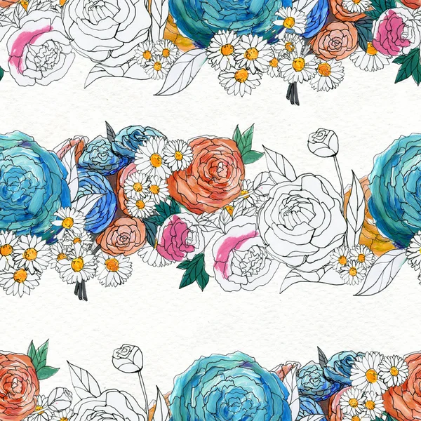 Seamless pattern with colorful flowers