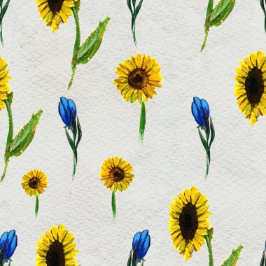 Ayçiçeği ve kır çiçekleri ile Seamless Modeli