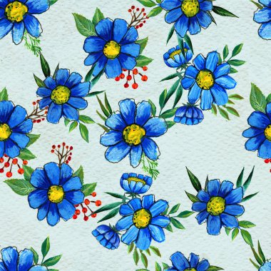 Mavi çiçekli kusursuz desen