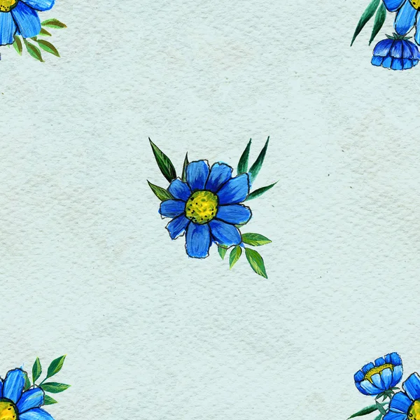 Sömlöst mönster med blå blommor — Stockfoto