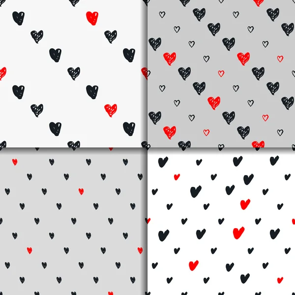 Doodle patrón sin costuras conjunto con corazones — Archivo Imágenes Vectoriales