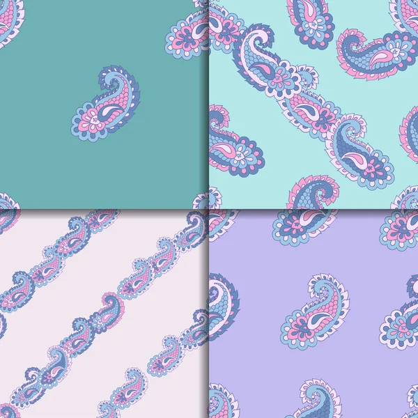 Vector illustration of seamless paisley pattern set — Stock Vector