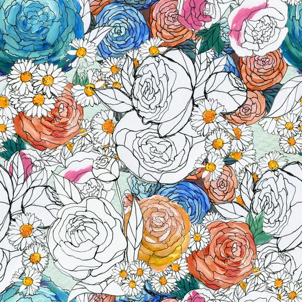Seamless pattern with colorful flowers