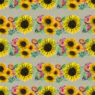 Ayçiçeği ve gül ile Seamless Modeli