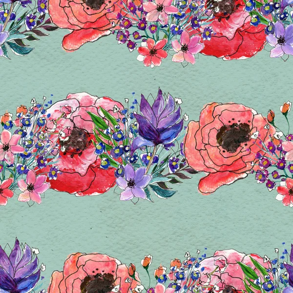 Bezešvé vzor s barevnými květy — Stock fotografie