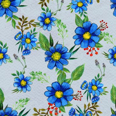 Mavi çiçekli kusursuz desen