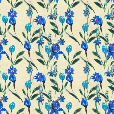 Mavi çiçekli kusursuz desen