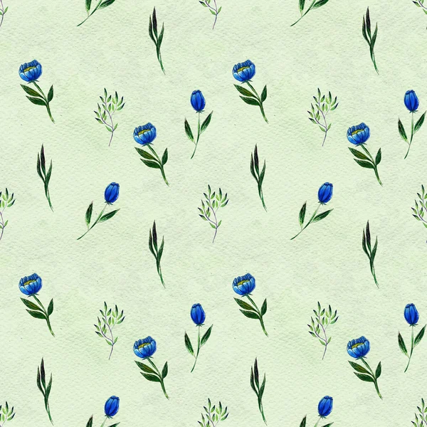 Modèle sans couture avec des fleurs bleues — Photo