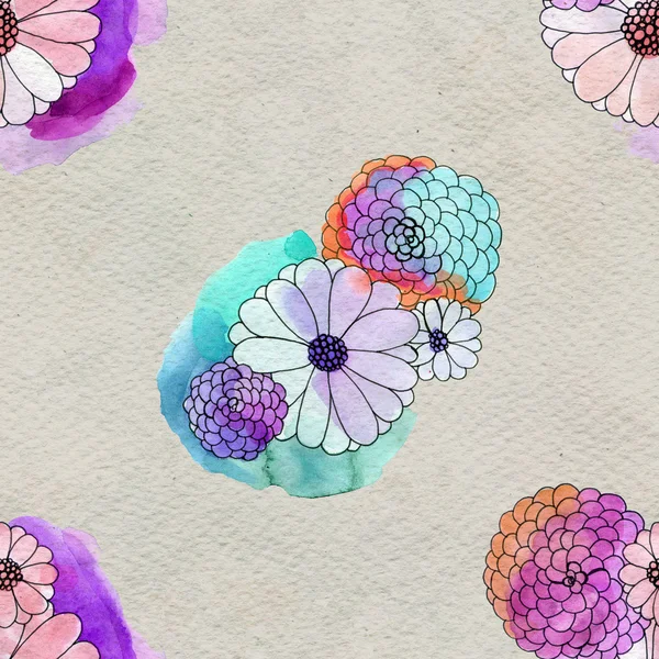 과 꽃과 데이지 꽃으로 완벽 한 꽃 패턴 — 스톡 사진