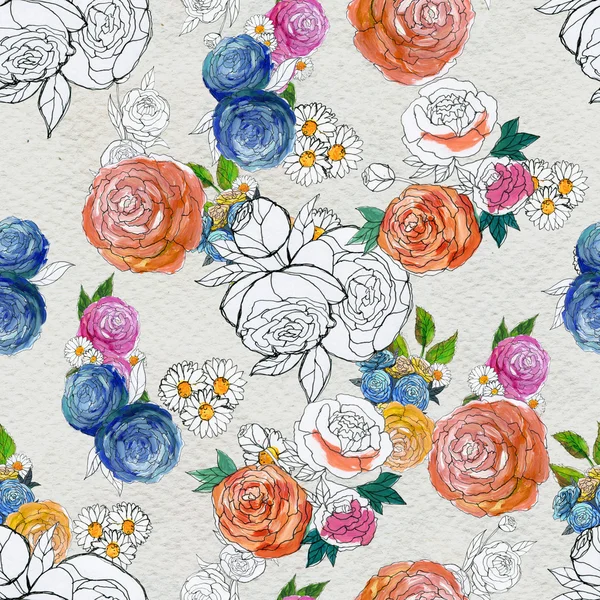 Seamless pattern with colorful flowers — Stock Photo, Image