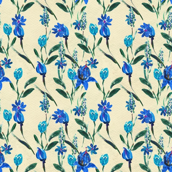 Απρόσκοπτη μοτίβο με μπλε λουλούδια — Φωτογραφία Αρχείου