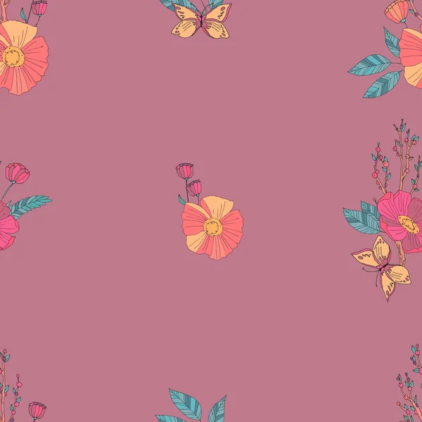 Floreale senza cuciture Vintage Wildflowers Pattern — Vettoriale Stock