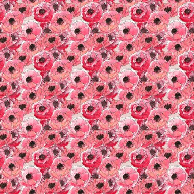 Kırmızı gelincik çiçekleriyle kusursuz desen