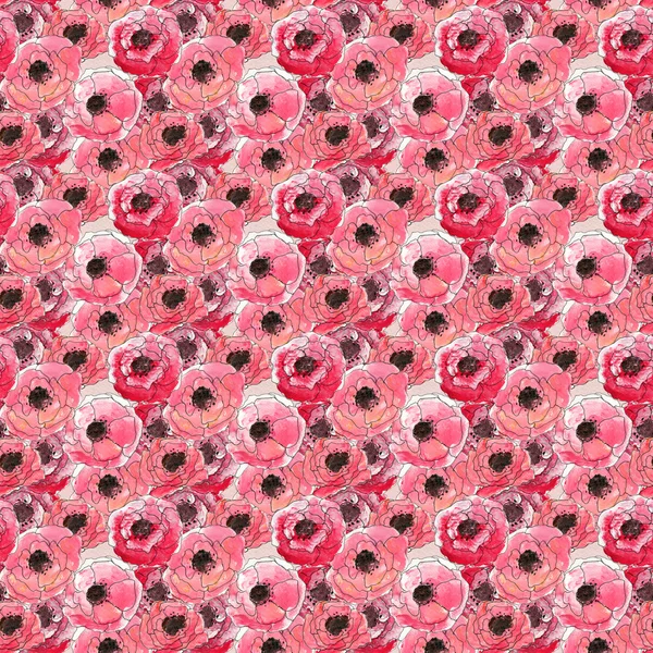 Naadloos patroon met rode papaver bloemen — Stockfoto