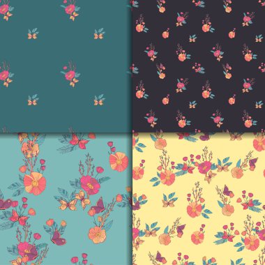 Sorunsuz Vintage kır çiçekleri desen Set