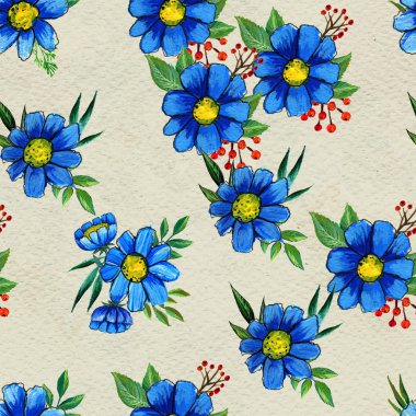 Mavi çiçekli kusursuz desen