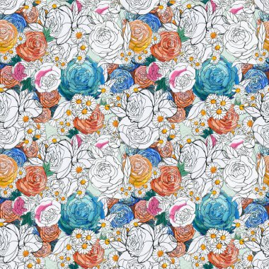 Renkli çiçeklerle kusursuz desen