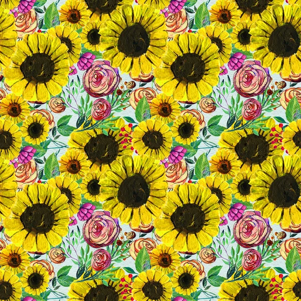 Mavi sarı ve pembe çiçekler ile Seamless Modeli