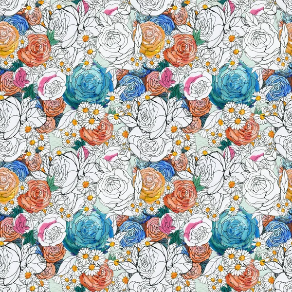 Seamless pattern with colorful flowers — Stock Photo, Image