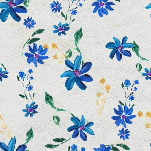 Mavi çiçekli kusursuz desen — Stok fotoğraf